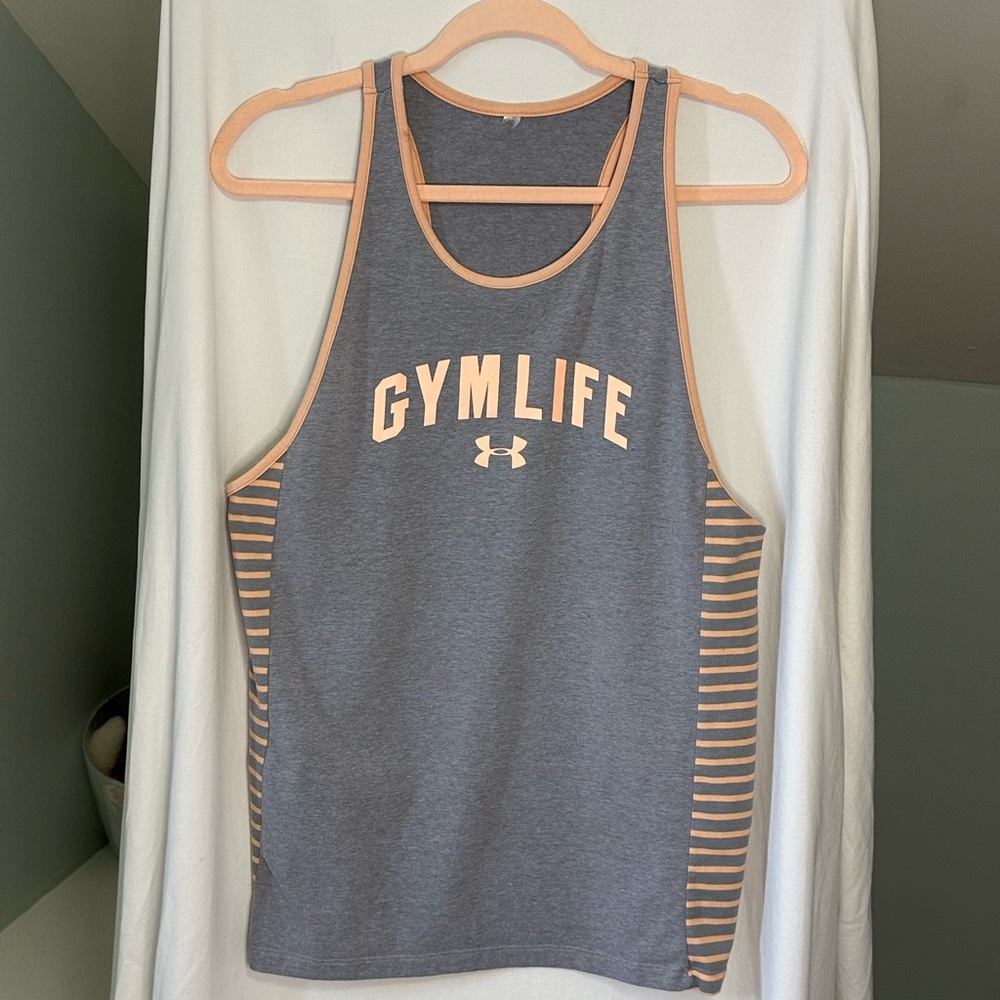Under Armour Gym Life Gray and light orange/peach Gym Tank Top Size Large